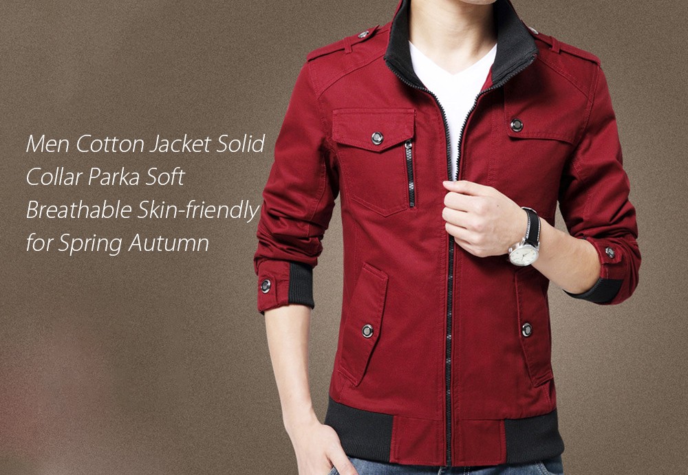 Men Cotton Jacket Solid Collar Parka Soft Breathable Skin-friendly