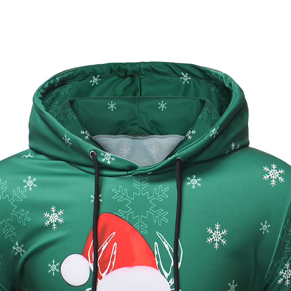  Autumn and Winter New Men'S Creative Christmas Print Men'S Hooded Sweater- Black XL