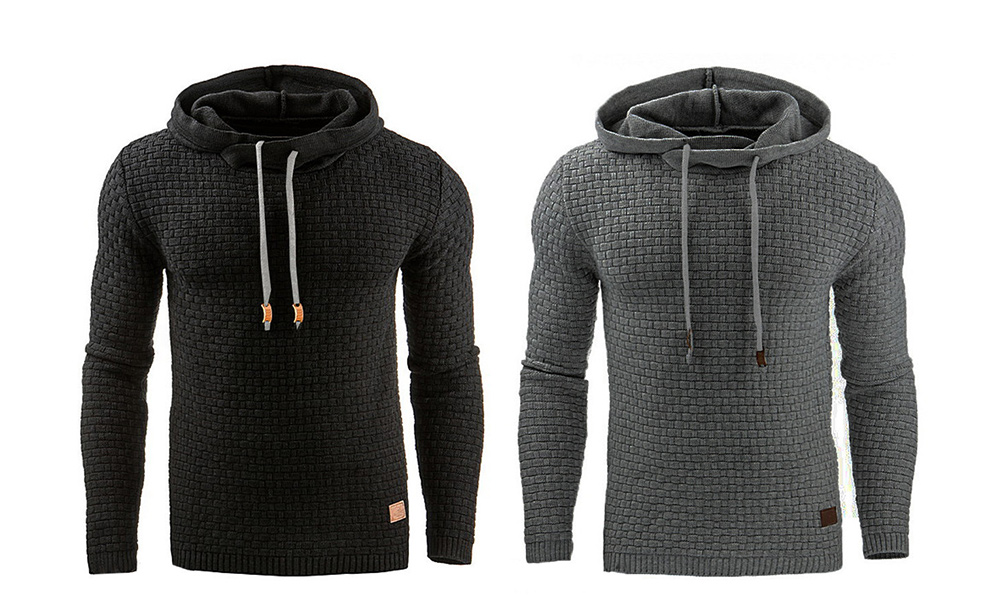 Winter Grid Long Sleeve Hooded Solid Color Sweater