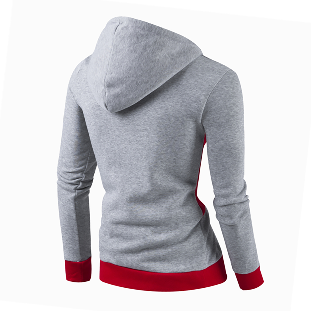 Men's Casual Flip Color Long Sleeve Solid Color Hoodie- Light Gray L