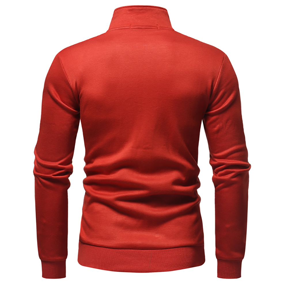 Men's Solid Color Long Sleeve Stand Collar Sweatshirt- Black L