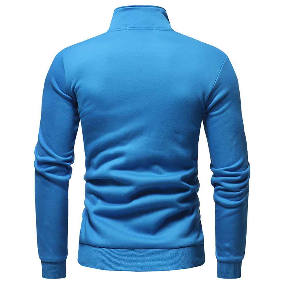 Men's Solid Color Long Sleeve Stand Collar Sweatshirt- Black L