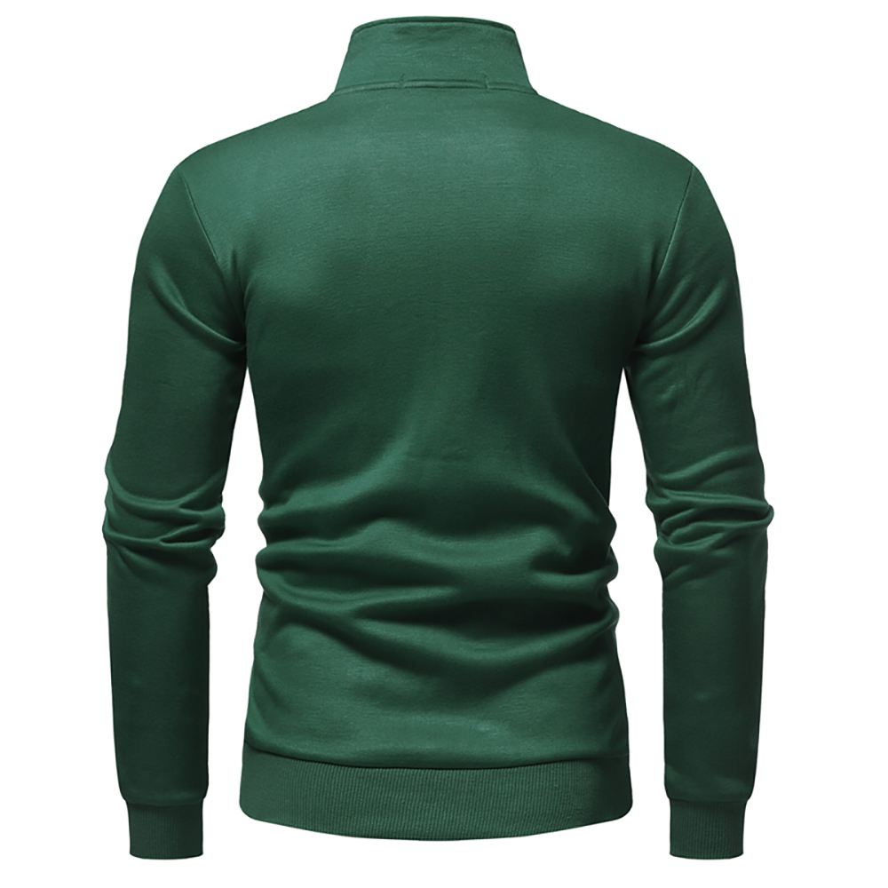 Men's Solid Color Long Sleeve Stand Collar Sweatshirt- Black L