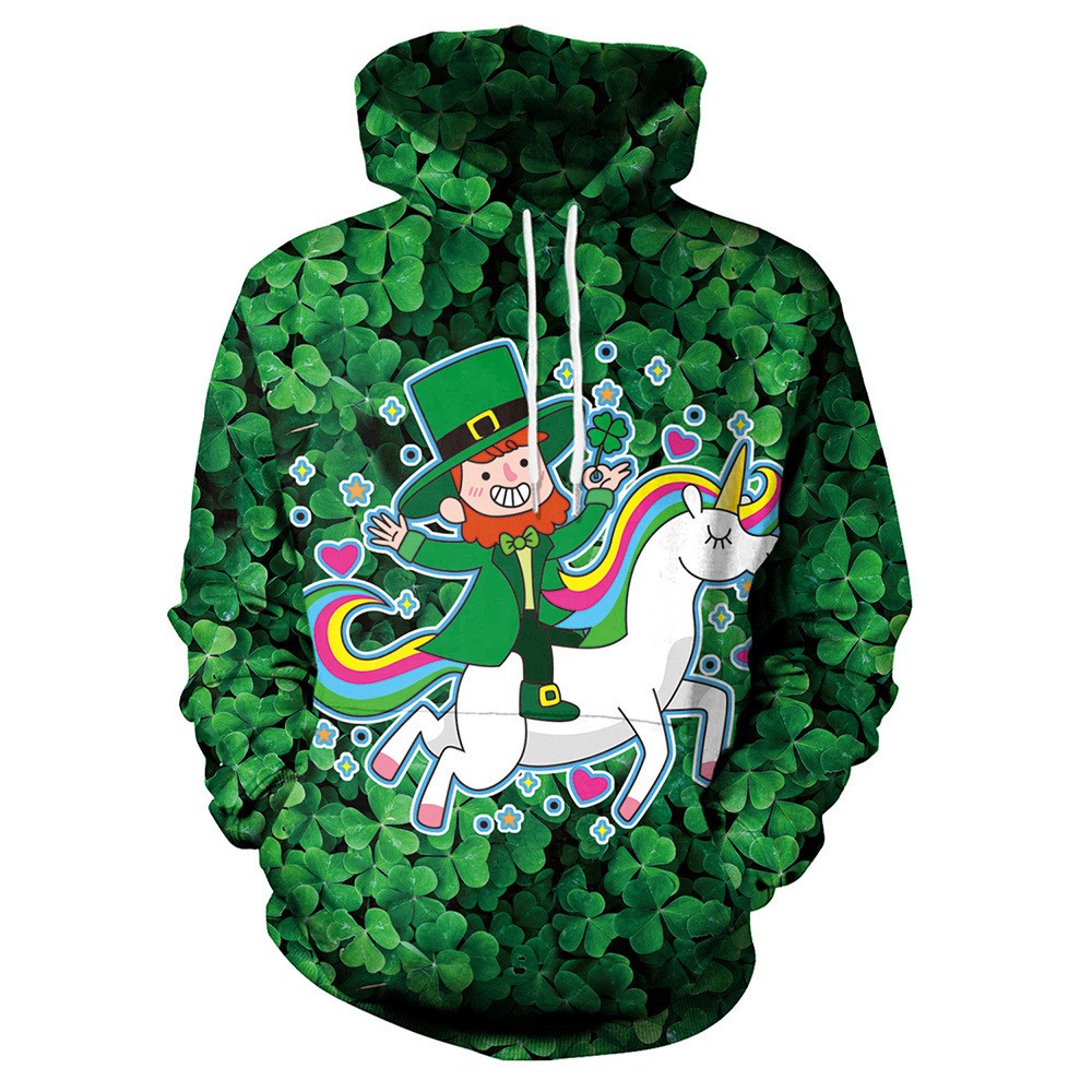 Four-leaf Theme Digital Print Green Head Hooded Sweater Youth Men's Clothing - B101-268 L