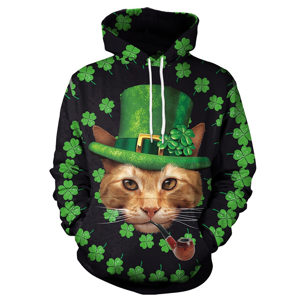 Four-leaf Theme Digital Print Green Head Hooded Sweater Youth Men's Clothing - B101-268 L