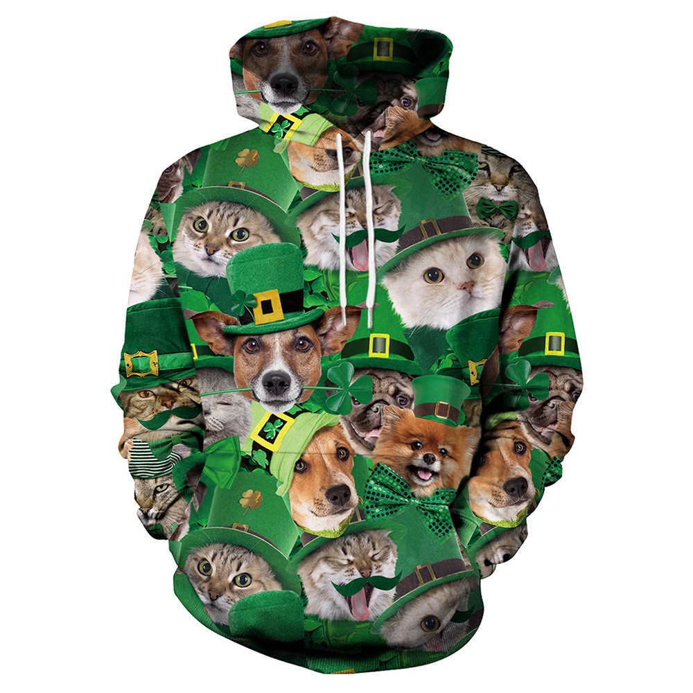 Four-leaf Theme Digital Print Green Head Hooded Sweater Youth Men's Clothing - B101-268 L