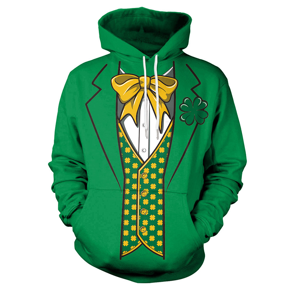 Four-leaf Theme Digital Print Green Head Hooded Sweater Youth Men's Clothing - B101-268 L