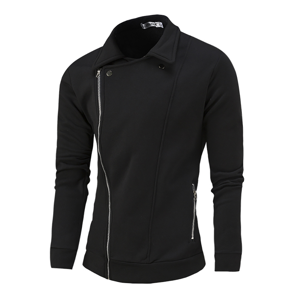 Men's Casual Lapel Long Sleeve Solid Color Hoodie- Black L