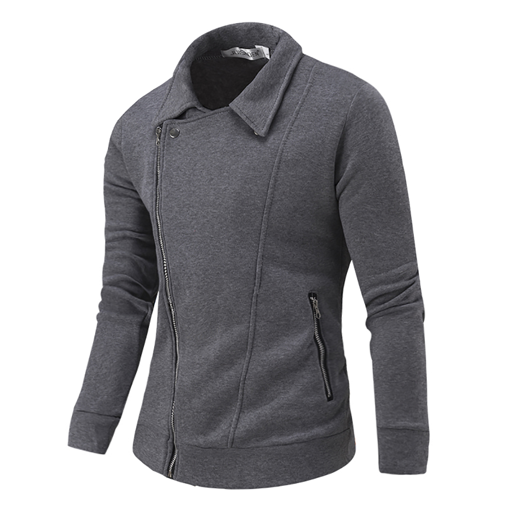 Men's Casual Lapel Long Sleeve Solid Color Hoodie- Black L