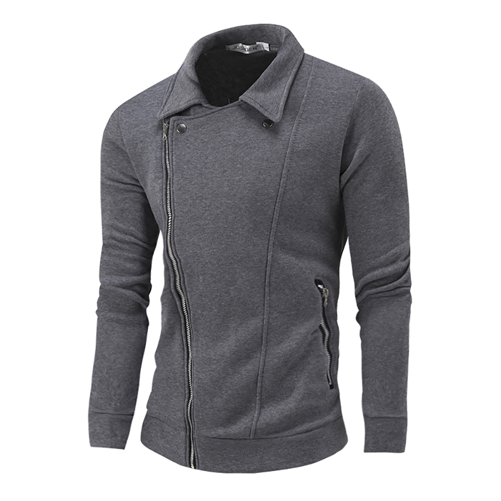 Men's Casual Lapel Long Sleeve Solid Color Hoodie- Black L