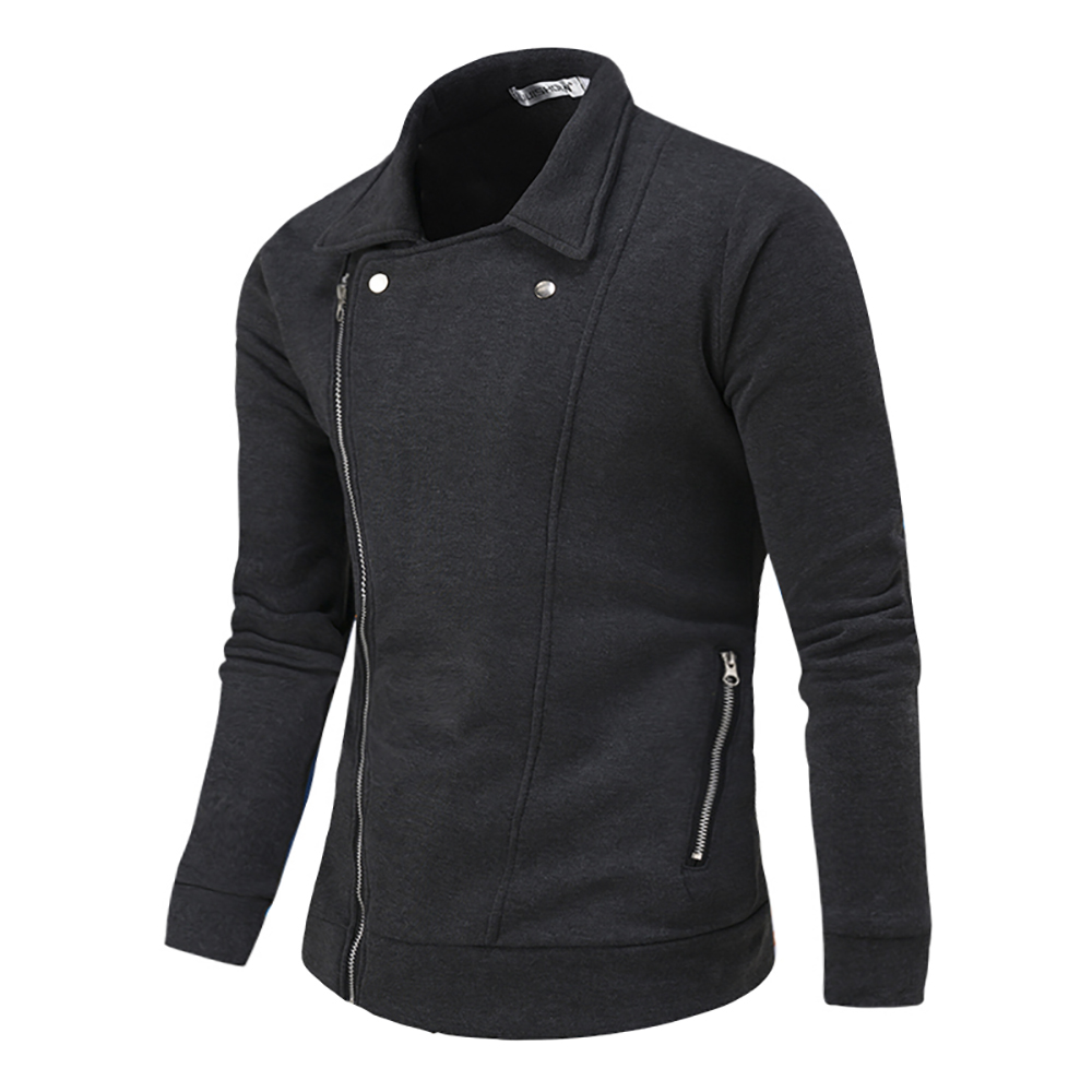 Men's Casual Lapel Long Sleeve Solid Color Hoodie- Black L