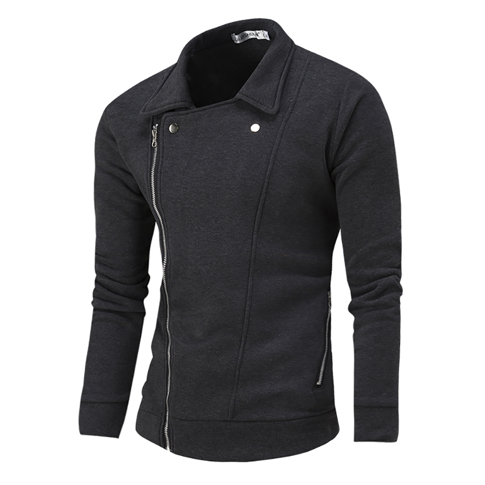 Men's Casual Lapel Long Sleeve Solid Color Hoodie- Black L