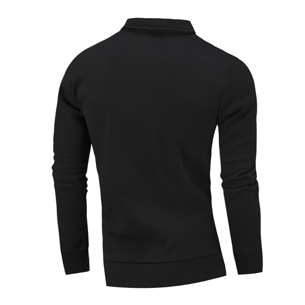 Men's Casual Lapel Long Sleeve Solid Color Hoodie- Black L