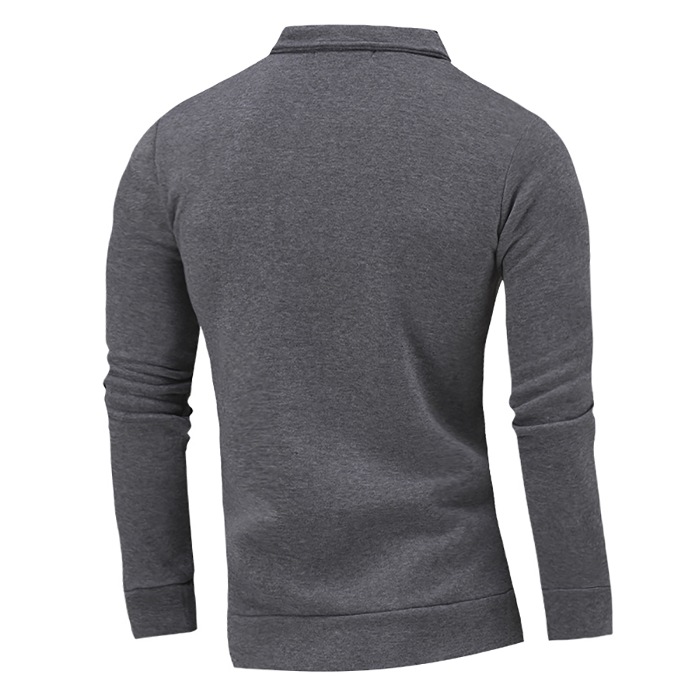 Men's Casual Lapel Long Sleeve Solid Color Hoodie- Black L