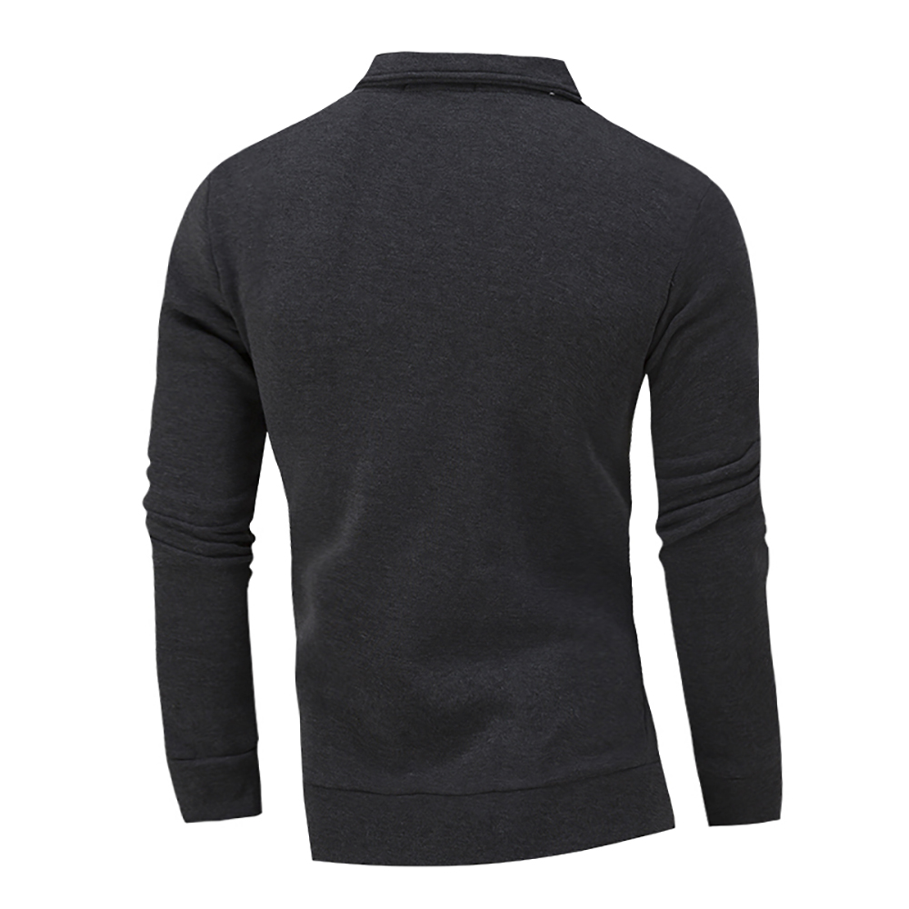 Men's Casual Lapel Long Sleeve Solid Color Hoodie- Black L