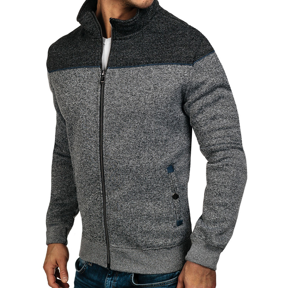 Men's Casual Long Sleeve Stitching Print Hoodie- Light Gray XL