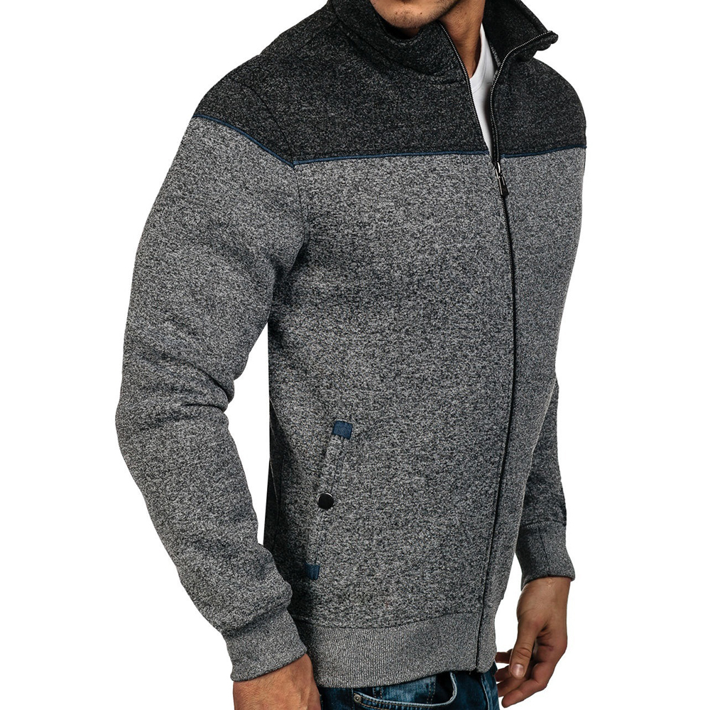 Men's Casual Long Sleeve Stitching Print Hoodie- Light Gray XL