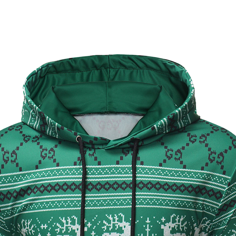  Autumn and Winter New Men'S Christmas Print Hooded Sweater- Green 3XL