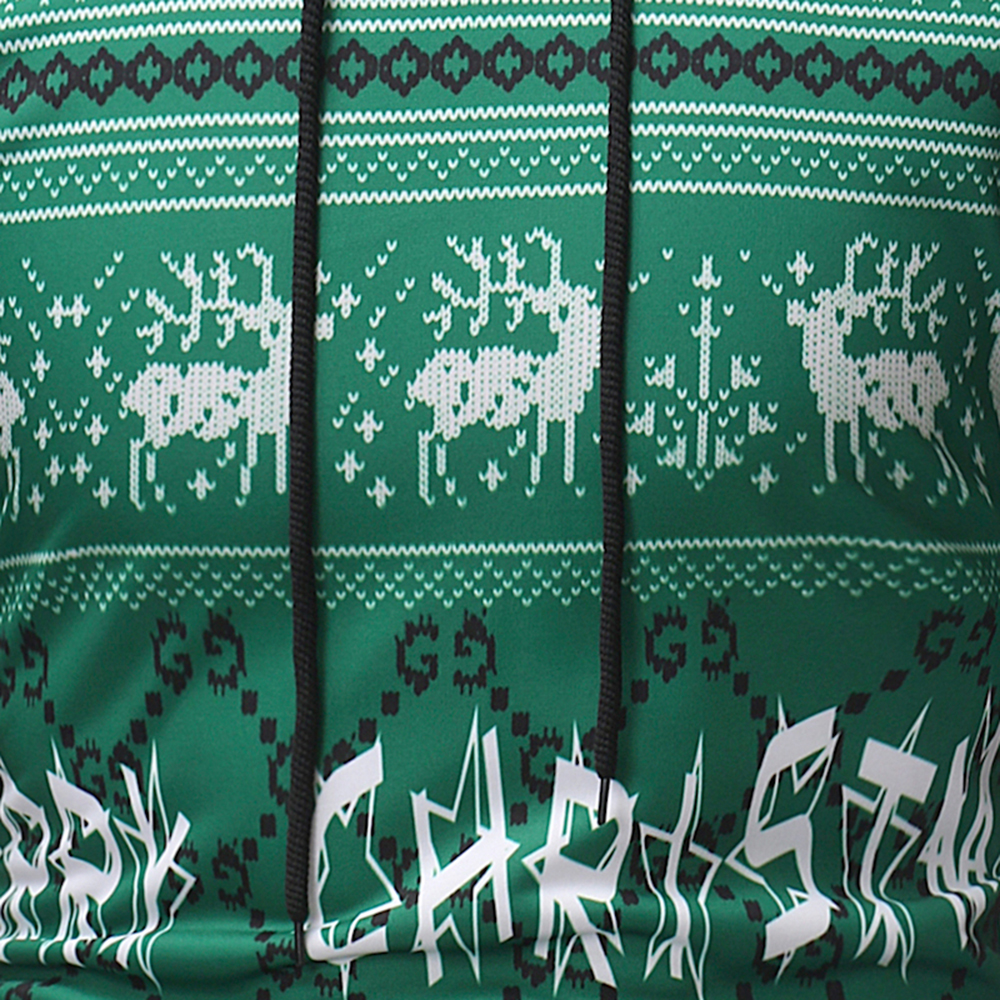  Autumn and Winter New Men'S Christmas Print Hooded Sweater- Green 3XL