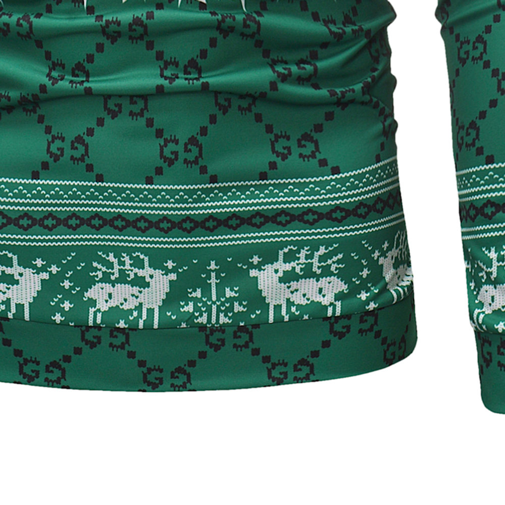  Autumn and Winter New Men'S Christmas Print Hooded Sweater- Green 3XL