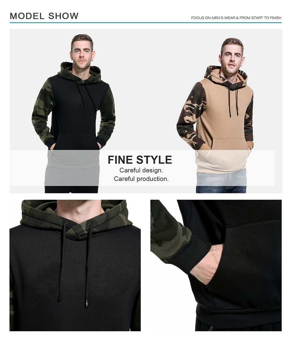 Camouflage Color Block Sweatshirt Men Autumn Winter Hooded Loose Plus Size Sweatshirt - Khaki M