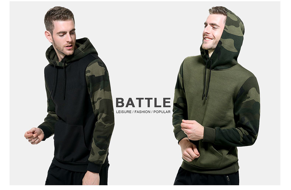 Camouflage Color Block Sweatshirt Men Autumn Winter Hooded Loose Plus Size Sweatshirt - Khaki M