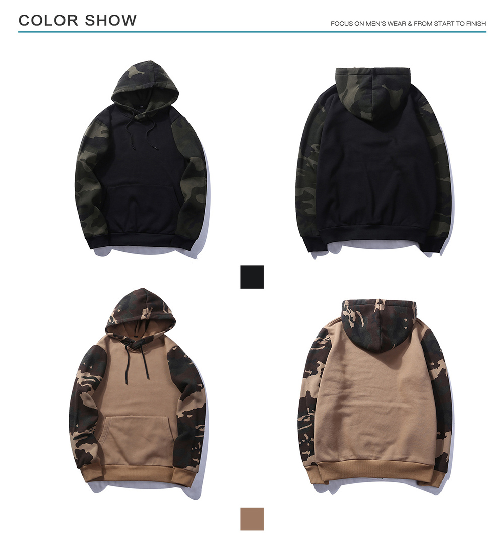 Camouflage Color Block Sweatshirt Men Autumn Winter Hooded Loose Plus Size Sweatshirt - Khaki M