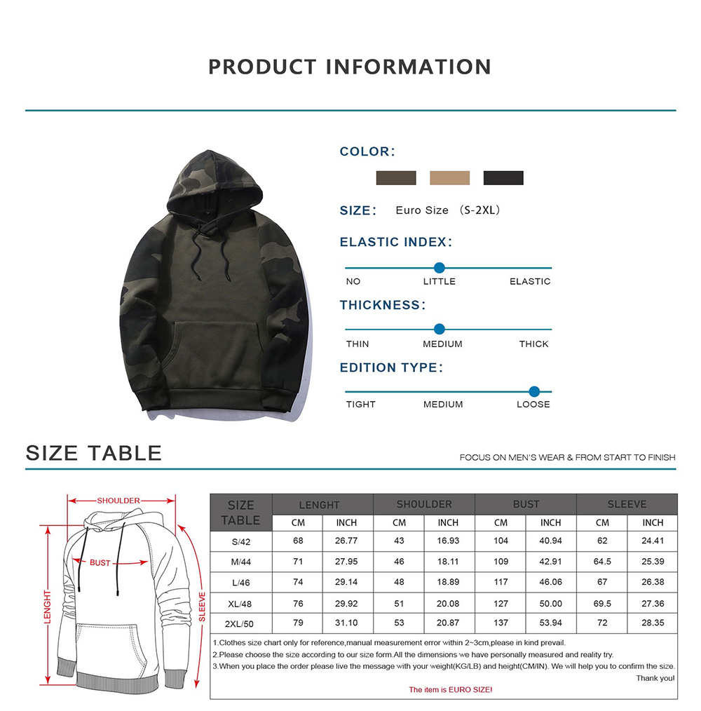 Camouflage Color Block Sweatshirt Men Autumn Winter Hooded Loose Plus Size Sweatshirt - Khaki M