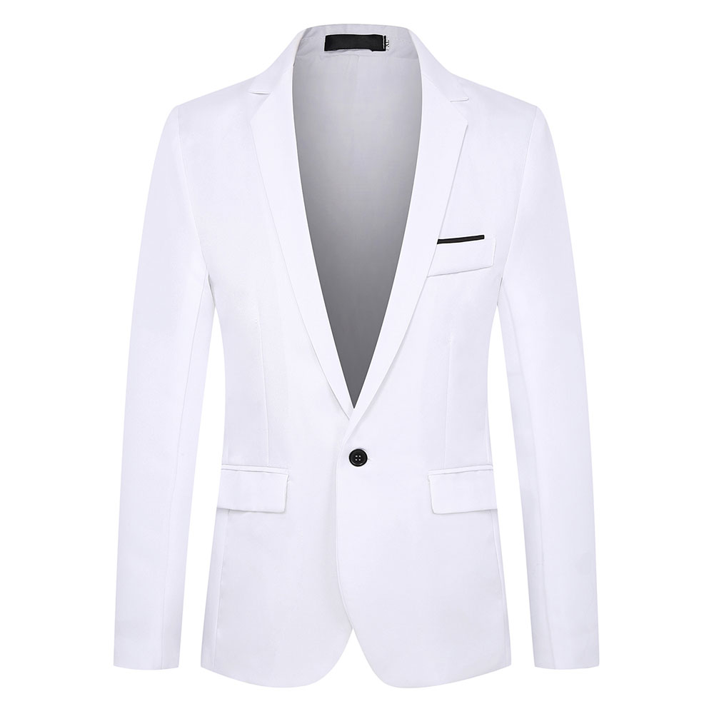 Men's  Autumn and Winter Fashion Solid Color Long-Sleeved Suit- White XS